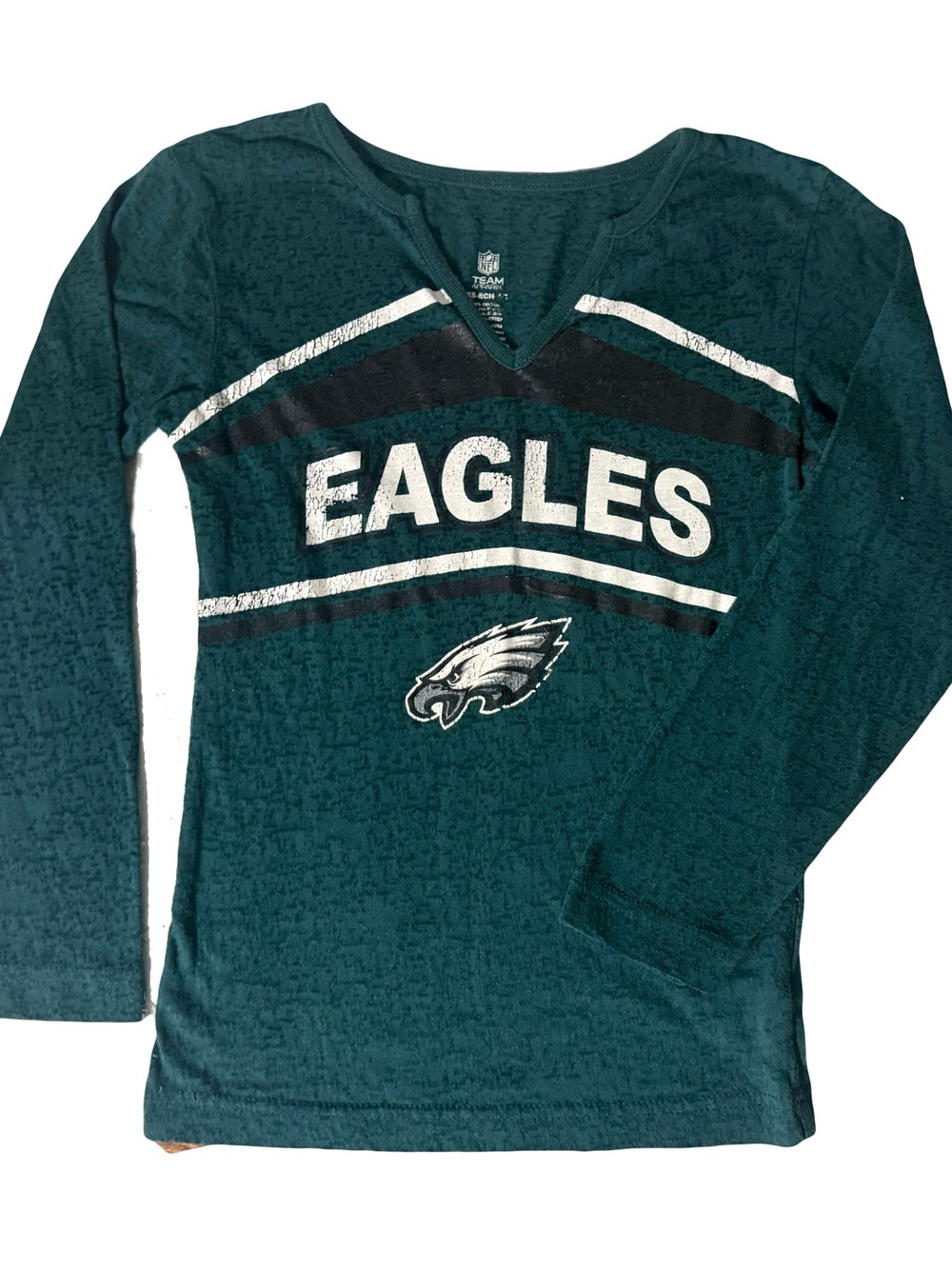 Girls Team Apparel Green Long-Sleeve V-Neck Eagles Tee